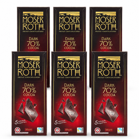 6x Moser Roth 70% Cocoa Dark Chocolate Block Bulk Pack - Made in Germany (30 Bars)