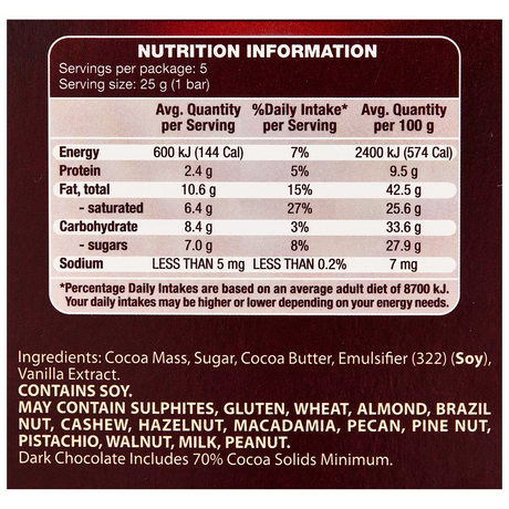 1x Moser Roth 70% Cocoa Dark Chocolate Block - Made in Germany (5 Bars)