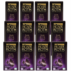 12x Moser Roth 85% Cocoa Dark Chocolate Block Bulk Pack - Made in Germany (60 Bars)