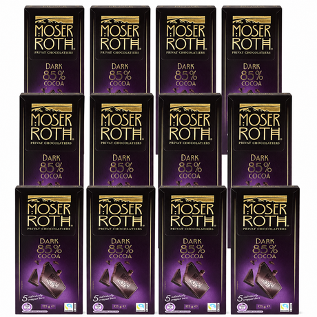 12x Moser Roth 85% Cocoa Dark Chocolate Block Bulk Pack - Made in Germany (60 Bars)