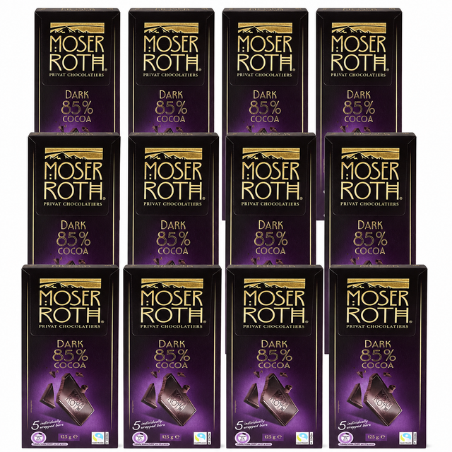 12x Moser Roth 85% Cocoa Dark Chocolate Block Bulk Pack - Made in Germany (60 Bars)