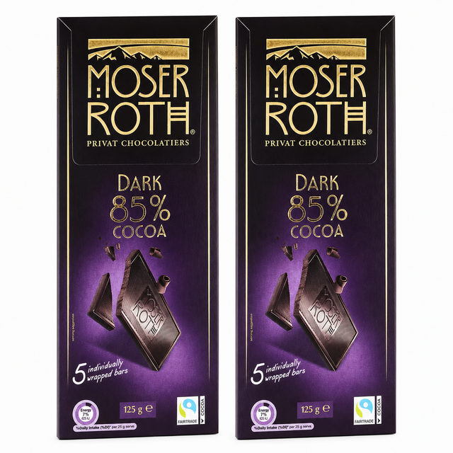 2x Moser Roth 85% Cocoa Dark Chocolate Block - Made in Germany (10 Bars)