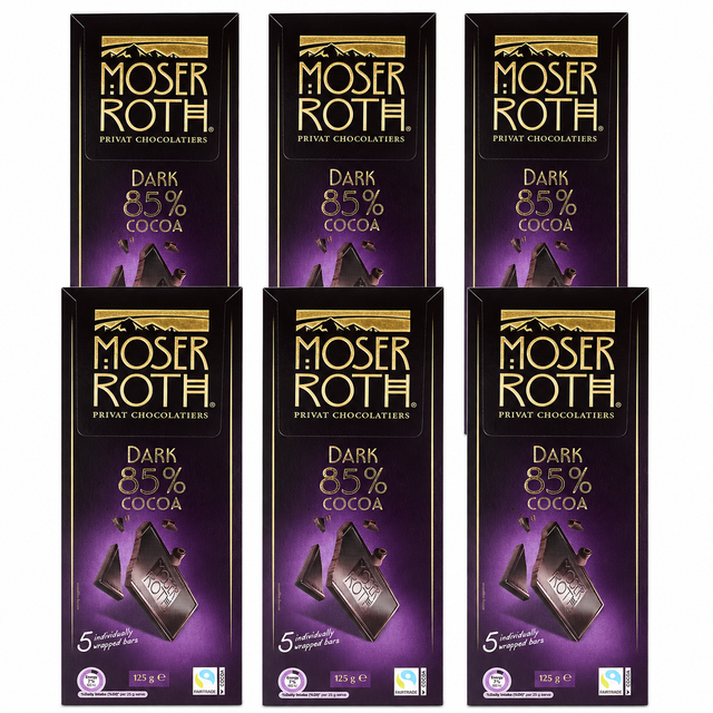 6x Moser Roth 85% Cocoa Dark Chocolate Block Bulk Pack - Made in Germany (30 Bars)