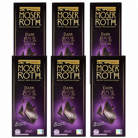 6x Moser Roth 85% Cocoa Dark Chocolate Block Bulk Pack - Made in Germany (30 Bars)