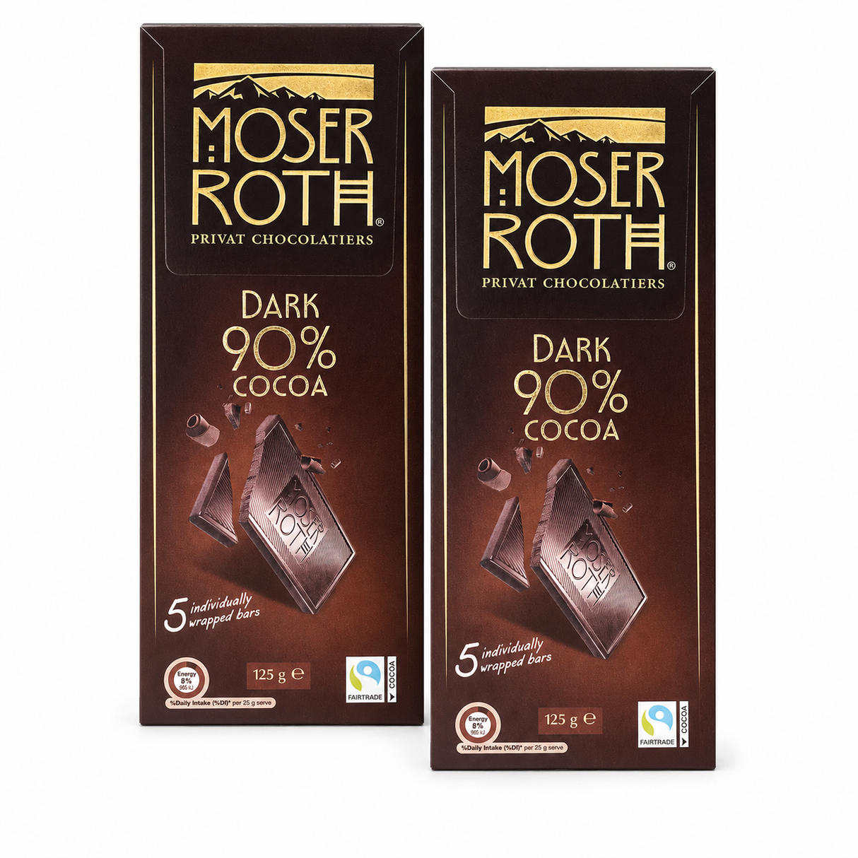 2x Moser Roth 90% Cocoa Dark Chocolate Block - Made in Germany (10 Bars)