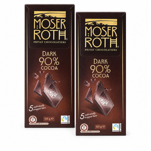 2x Moser Roth 90% Cocoa Dark Chocolate Block - Made in Germany (10 Bars)
