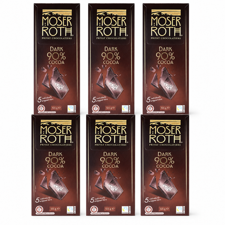 6x Moser Roth 90% Cocoa Dark Chocolate Block Bulk Pack - Made in Germany (30 Bars)