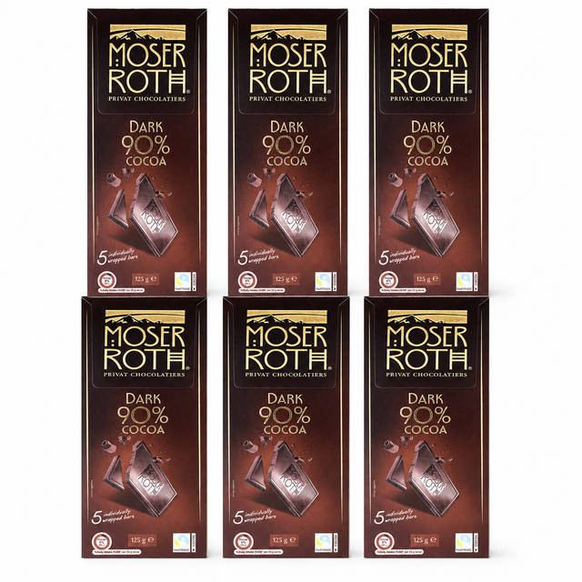 6x Moser Roth 90% Cocoa Dark Chocolate Block Bulk Pack - Made in Germany (30 Bars)