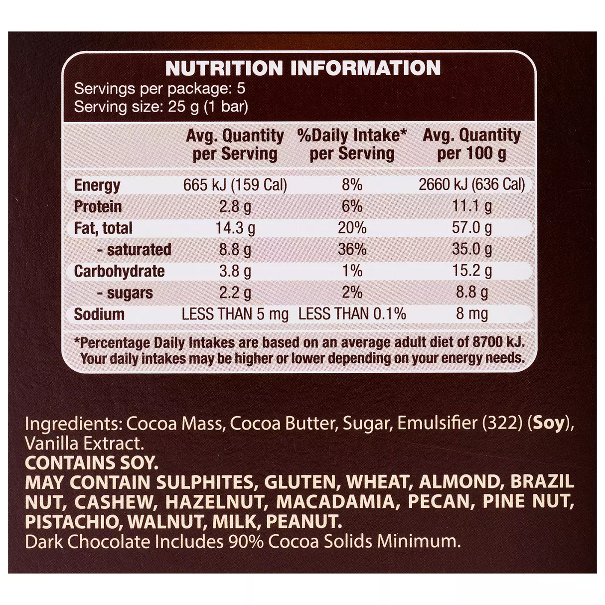 1x Moser Roth 90% Cocoa Dark Chocolate Block - Made in Germany (5 Bars)