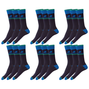6x Livergy Mens Crew Socks Bulk Pack - Navy/Green - 1 Pack of 3