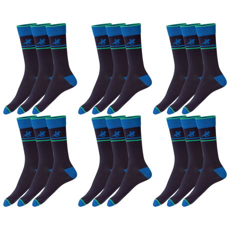 18x Livergy Mens Crew Socks Bulk Pack - Navy/Green - 6 Packs of 3