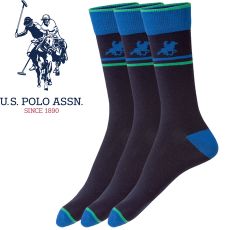 9x Livergy Mens Crew Socks Pack - Navy/Green - 3 Packs of 3