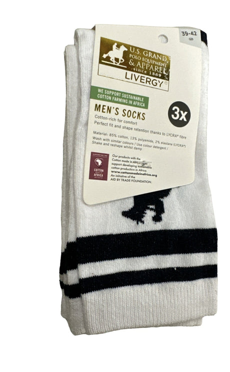 9x U.S. Polo Assn. Livergy Mens Crew Socks Pack - White/Navy - 3 Packs of 3
