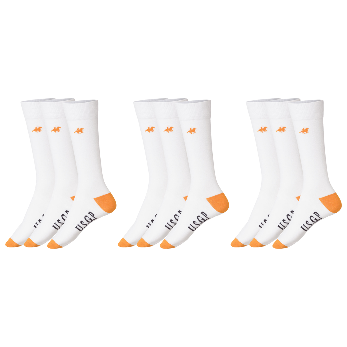 3x Livergy Mens Crew Socks Pack - White/Orange- 1 Pack of 3