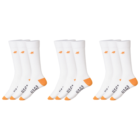 9x Livergy Mens Crew Socks Pack - White/Orange - 3 Packs of 3