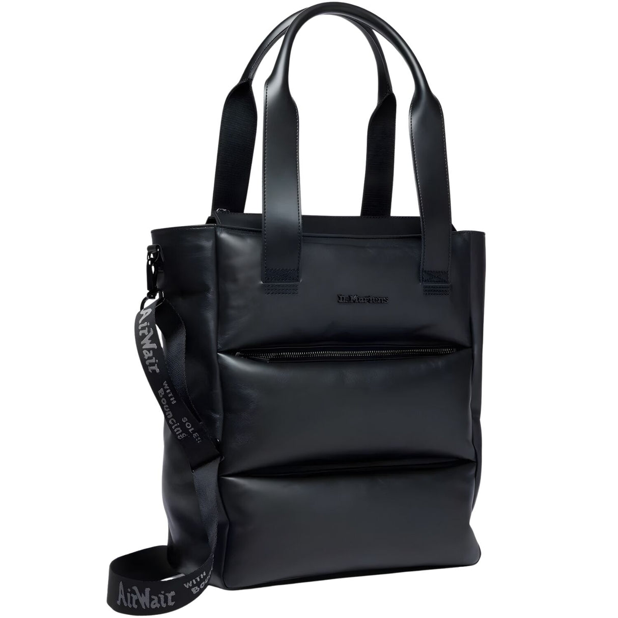 Dr. Martens Padded Leather Tote Bag - Black Sendal (Crossbody Strap & Zip Closure)