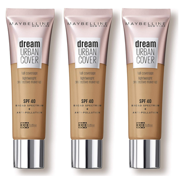 3x Maybelline 30ml Dream Urban Full Cover Liquid Foundation SPF40 Pack - Toffee 330 (4.5g)