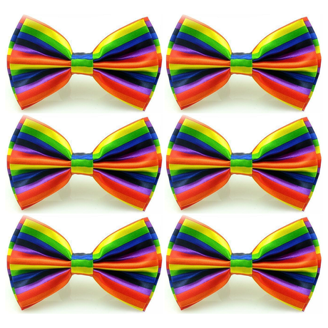 6x Rainbow Stripe Bow Tie Bulk Pack - LGBTQ+ Wedding Costume Party/Pride
