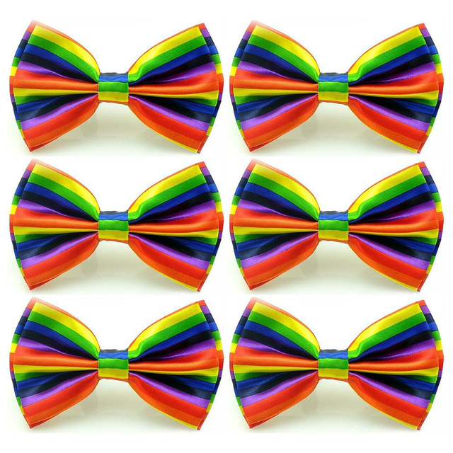 6x Rainbow Stripe Bow Tie Bulk Pack - LGBTQ+ Wedding Costume Party/Pride