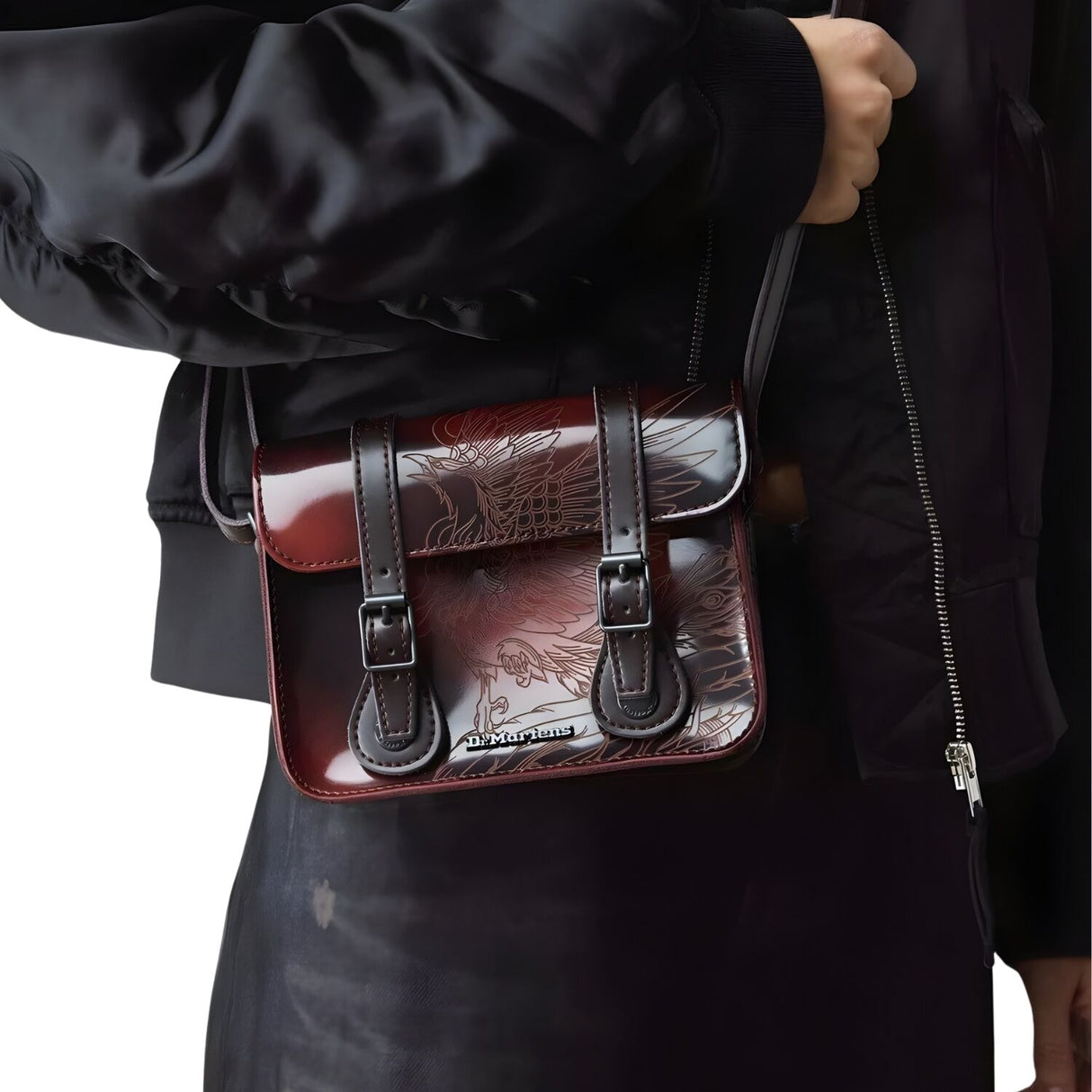 Dr Martens 7" Leather Satchel Phoenix Bag - Cherry Red (w/ Arcadia Adjustable Strap)