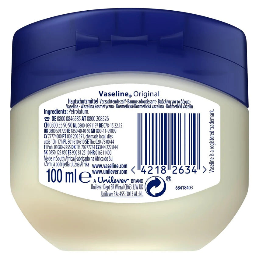 Vaseline 100ml Original Pure Petroleum Jelly (Dermatologically Tested)