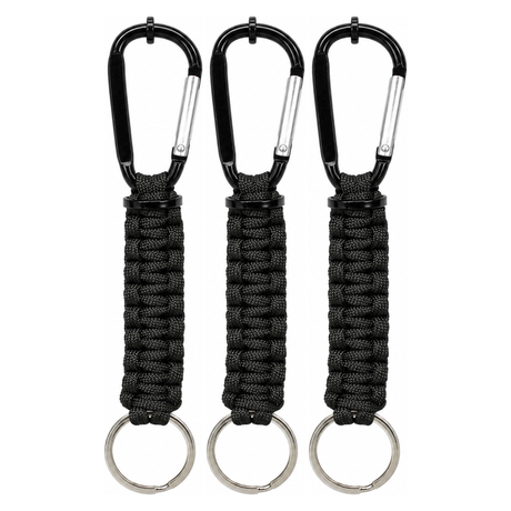 3x Paracord Keychain w/ Key Ring & Carabiner Clip Pack (Cable Holder)