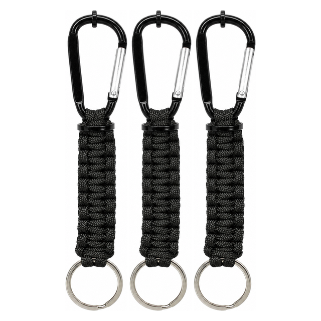 3x Paracord Keychain w/ Key Ring & Carabiner Clip Pack (Cable Holder)