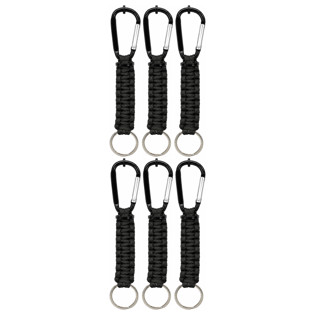 6x Paracord Keychain w/ Key Ring & Carabiner Clip Bulk Pack (Cable Holder)
