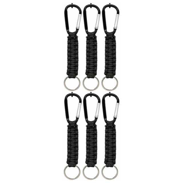 6x Paracord Keychain w/ Key Ring & Carabiner Clip Bulk Pack (Cable Holder)