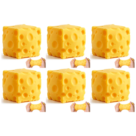 6x 7cm Cheese Squishy Fidget Block Bulk Pack - Sensory Stress Toy