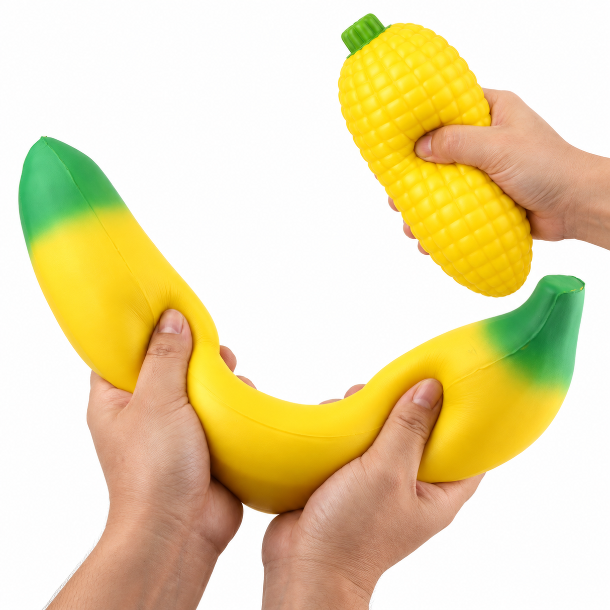 2pc Giant Squishy Set - 40cm Banana & 20cm Corn Fidget Squeezy Stress Relief Sensory Toys