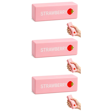 3x 13cm Strawberry Scented Squishy Fidget Block Pack - Sensory Stress Toy (Berry Fruit)