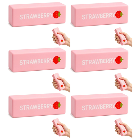 6x 13cm Strawberry Scented Squishy Fidget Block Bulk Pack - Sensory Stress Toy (Berry Fruit)