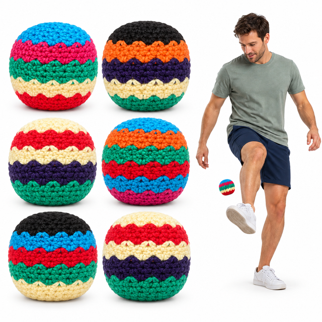 6x Handmade Juggling Footbag Bean Sack Balls - Assorted Colours