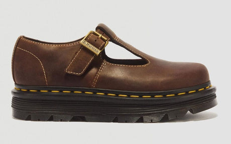 Dr. Martens Zebzag Crazy Horse Leather Mary Jane Sandals - Dark Brown (Unisex Shoes)