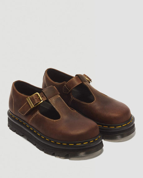 Dr. Martens Zebzag Crazy Horse Leather Mary Jane Sandals - Dark Brown (Unisex Shoes)