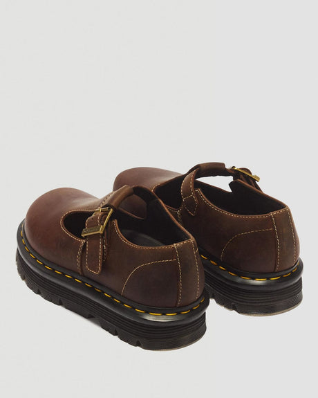 Dr. Martens Zebzag Crazy Horse Leather Mary Jane Sandals - Dark Brown (Unisex Shoes)