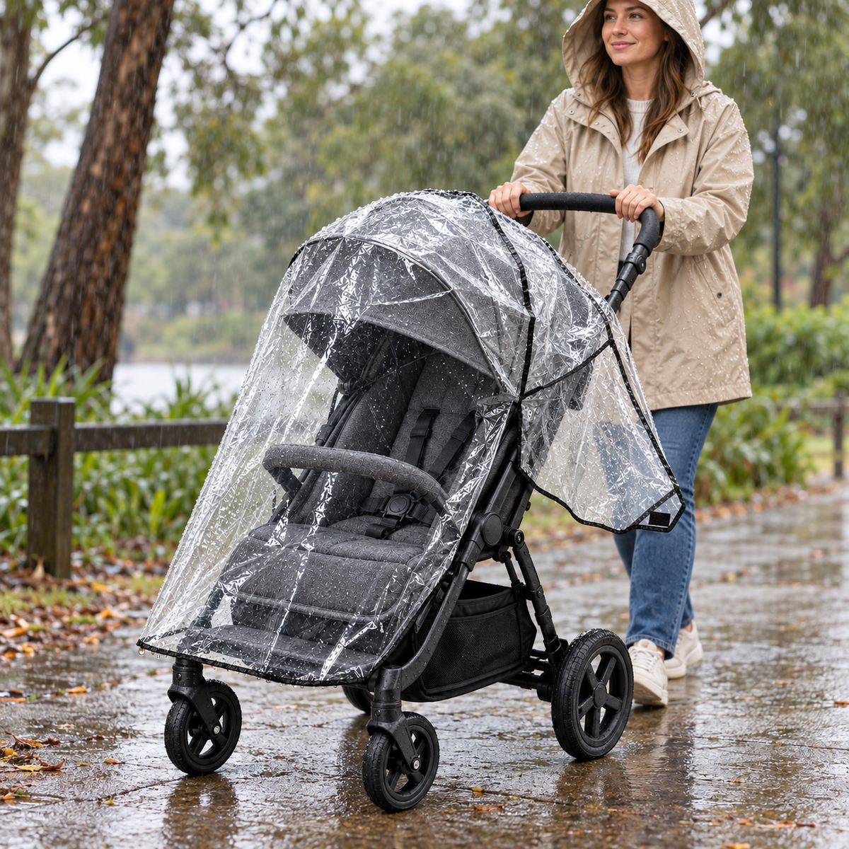 Universal Rain Cover for Prams & Strollers - Clear (Waterproof Weather Shield)