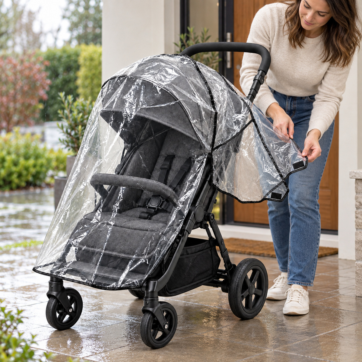 Universal Rain Cover for Prams & Strollers - Clear (Waterproof Weather Shield)