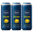 3x 500ml Nivea Men Power Fresh 3-in-1 Shower Gel Pack - Body Face & Hair (24H Fresh Effect)