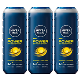 3x 500ml Nivea Men Power Fresh 3-in-1 Shower Gel Pack - Body Face & Hair (24H Fresh Effect)