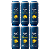 6x 500ml Nivea Men Power Fresh 3-in-1 Shower Gel Bulk Pack - Body Face & Hair (24H Fresh Effect)