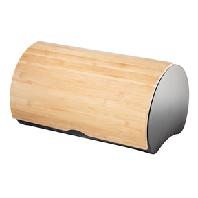 Oggi Stainless Steel Bread Box - Large Countertop Bin with Bamboo Lid - Black