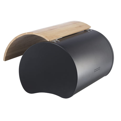 Oggi Stainless Steel Large Countertop Bread Bin with Bamboo Lid in Black