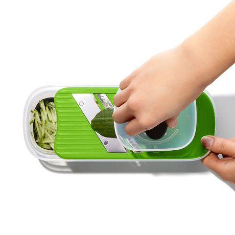 OXO Good Grips Grate & Slice Set – 4 Blade Prep Kit with Container Lid Non-Slip Base Dishwasher Safe