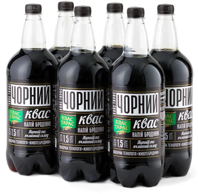 6x 1.5L Kvas Taras Dark Non-Alcoholic Malt Bread Drink (9 Litres Total) Kvass