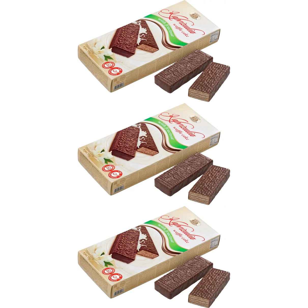 3x 210g Kaprizulya Chocolate Wafer/Waffle Biscuit Cakes w/Fructose (Diabetic Friendly) - Product of Ukraine (Bulk Pack)