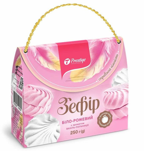 250g Zephyr Soft Marshmallow Meringue Ukrainian Sweets - White/Pink (1 Box of 5 Zefir) - Product of Ukraine