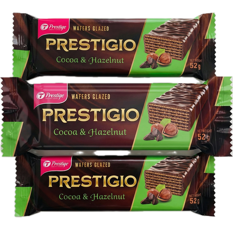 3x 52g Prestigio Glazed Chocolate Wafers in Cocoa & Hazelnut - Product of Ukraine
