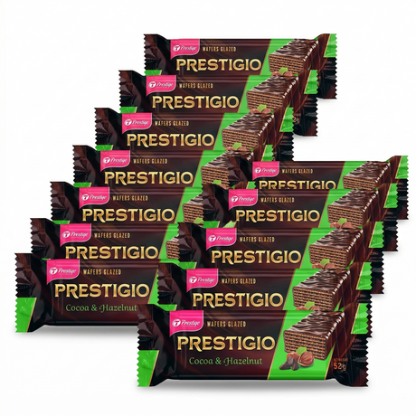 9x 52g Prestigio Glazed Chocolate Wafers in Cocoa & Hazelnut - Product of Ukraine